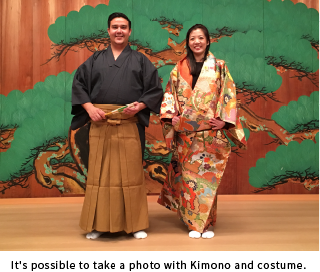 It's possible to take a photo with Kimono and costume.